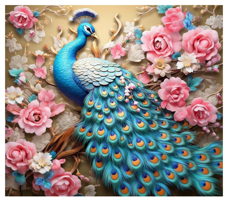 3D Peacock Roses Full Color Wrap