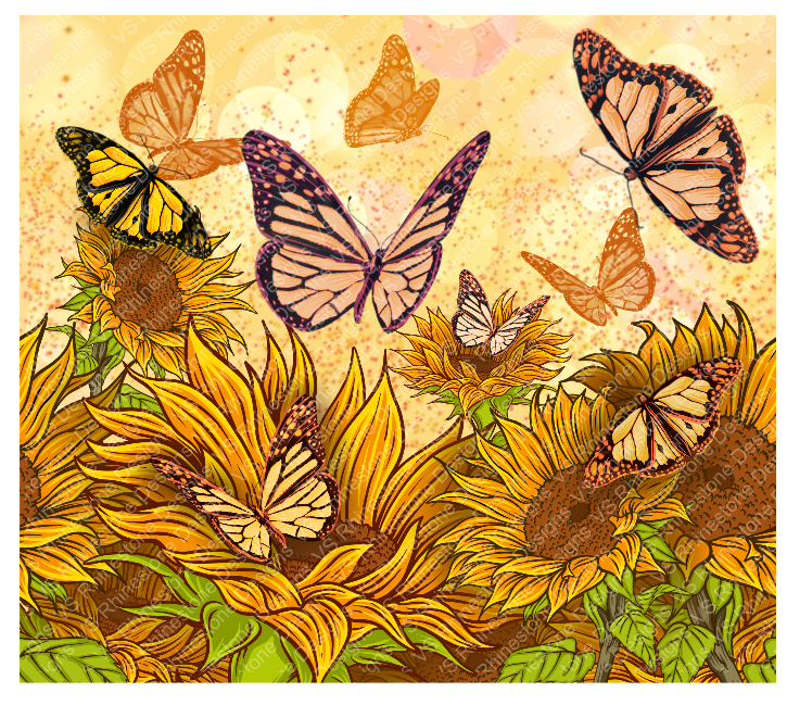 Butterfly Sunflower Retro Full Color Skinny Tumbler Wrap 20oz