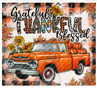 Grateful Thankful Truck Full Color Skinny Tumbler Wrap