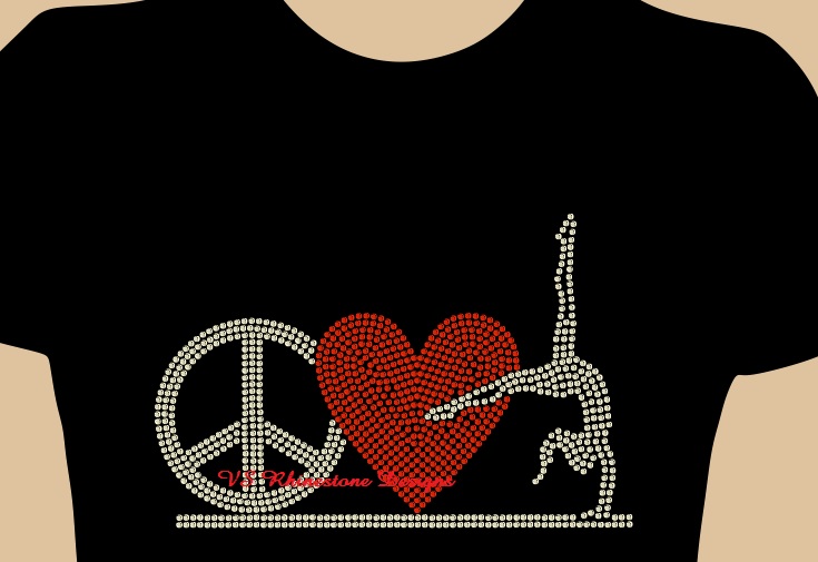 Peace Love Gymnastics Rhinestone Transfer - Red Heart