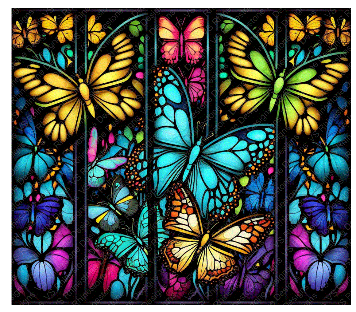 Stained Glass Butterflies Full Color Skinny Tumbler Wrap
