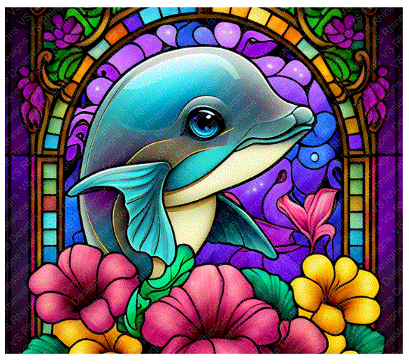 Stained Glass Dolphin Full Color Skinny Tumbler Wrap