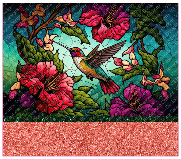 Stained Glass Humming Bird Full Color Skinny Tumbler Wrap