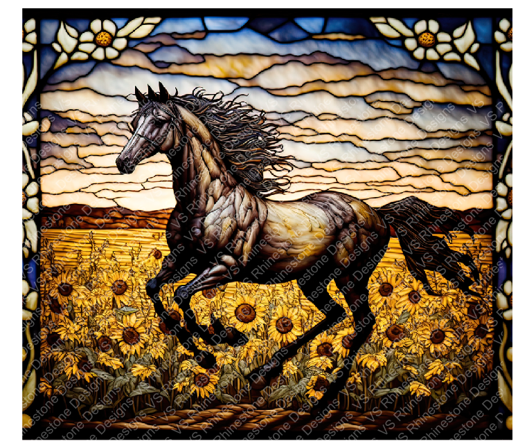 Stained Glass Horse Full Color Skinny Tumbler Wrap