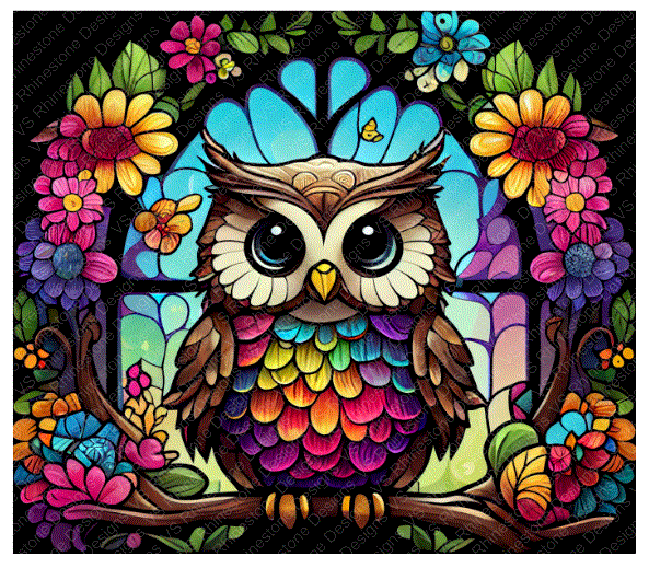 Stained Glass Owl Full Color Skinny Tumbler Wrap