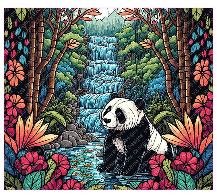 Stained Glass Panda Full Color Skinny Tumbler Wrap