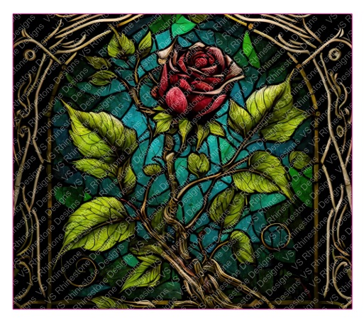 Stained Glass Rose Full Color Skinny Tumbler Wrap