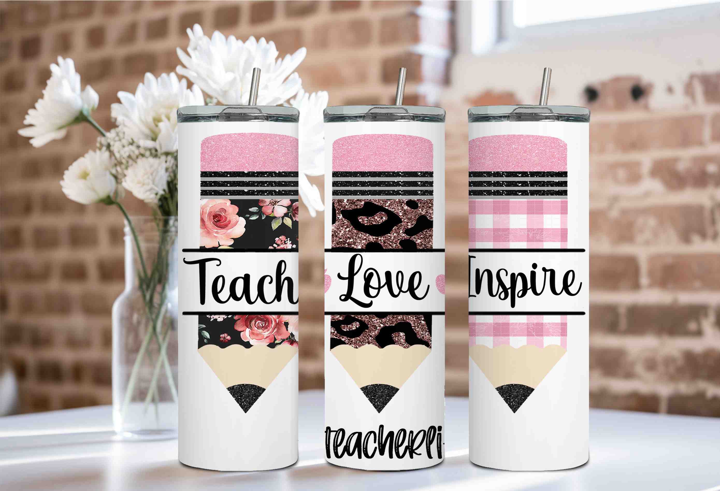 Teach Love Inspire Trio Full Color Skinny Tumbler Wrap