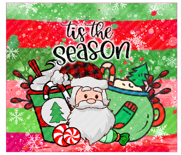 Tis The Season Santa Full Color Skinny Tumbler Wrap 30oz