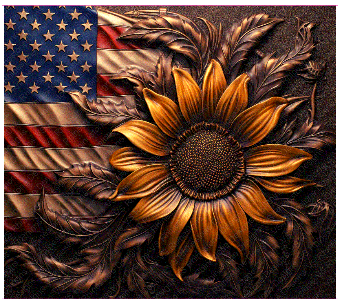 3D Vintage Sunflower Flag Full Color Skinny Tumbler Wrap
