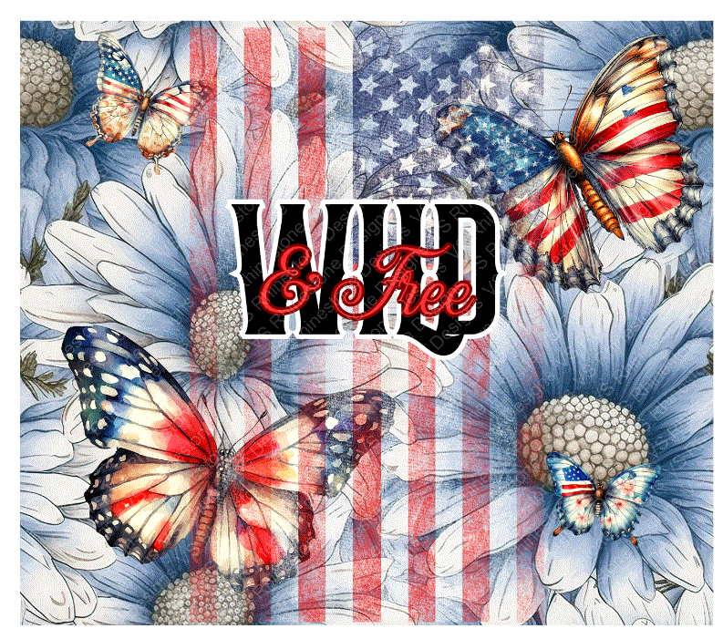 Wild and Free Patriotic Butterflies Full Color Wrap