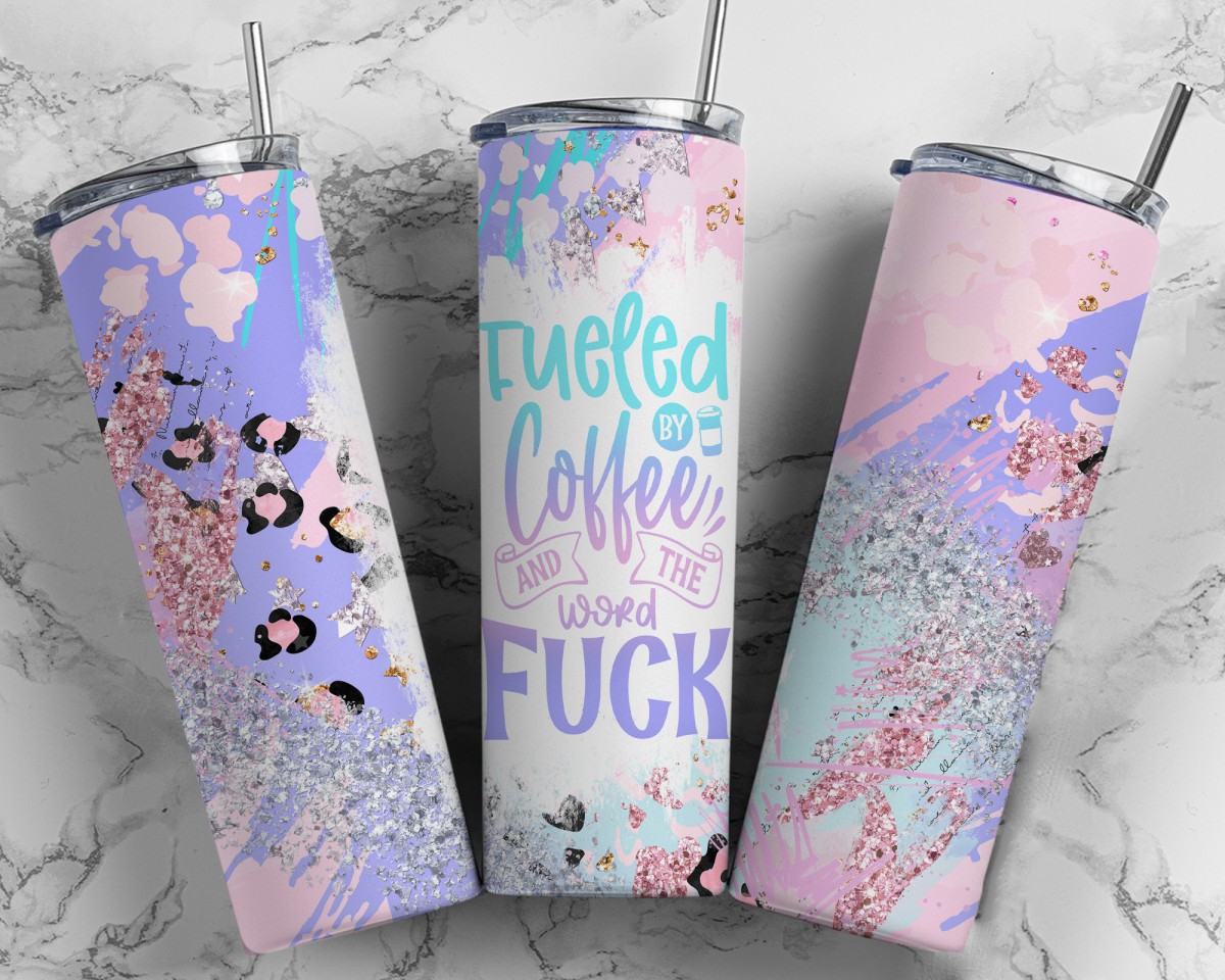 Fueled By Coffee and F Full Color Skinny Tumbler Wrap