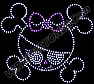 Girly skull with bow and eye patch Rhinestone Transfer