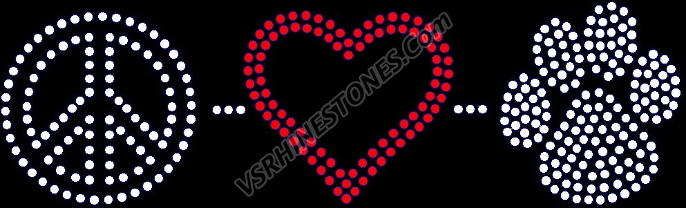 Peace Love Paw - red heart Rhinestone Transfer