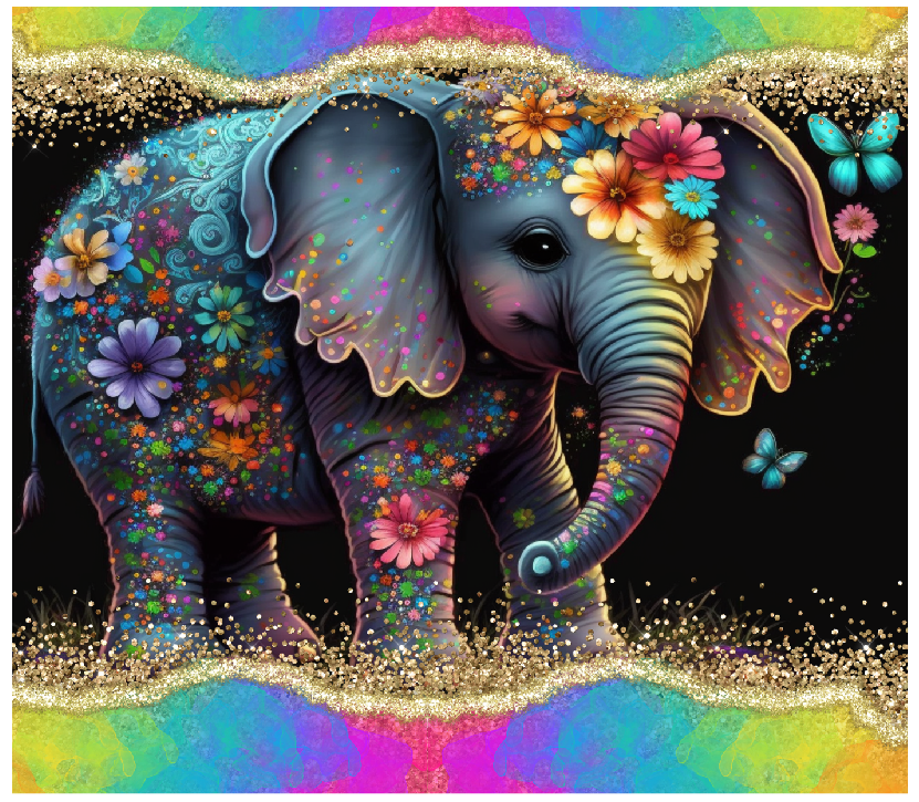 Watercolor Elephant HOLOGRAPHIC Skinny Tumbler Wrap 30oz